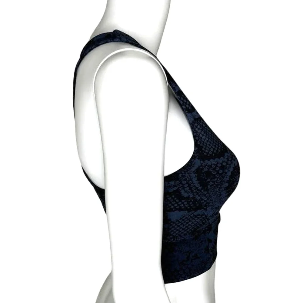 All Fenix Sports Bra Womens Small Black Blue Snake Print‎ Gym Workout Athleisure
